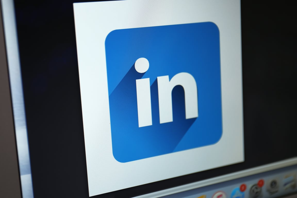 KYIV, UKRAINE - DECEMBER 27, 2018: Icon of LinkedIn on Computer Screen, Closeup